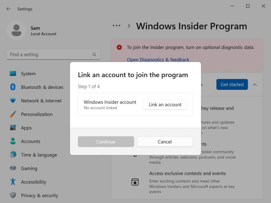 Link an account to join the Program Modal window